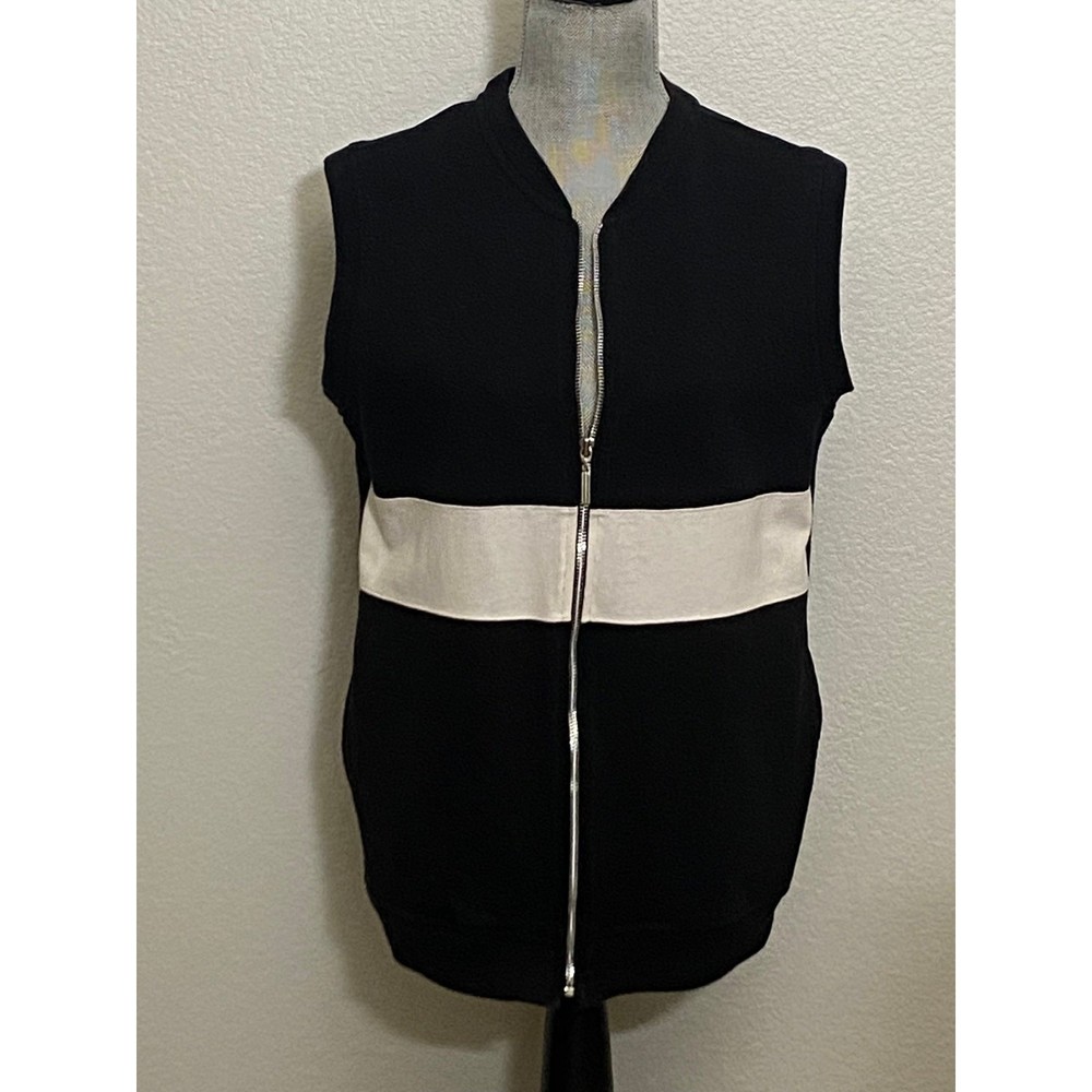 Hunt club Women's Size Small black with Cream stripe full Zip Up Cotton Vest